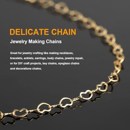 KYUNHOO 5 Meters 18K Gold Plated Heart Chains Bulk Solid Brass Heart Necklace Chain for Women Bracelet Anklet DIY Jewelry Supplies - Image 4