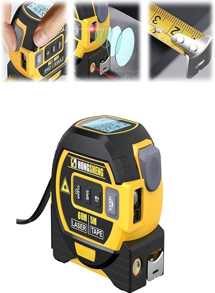 شريط قياس ليزر بالأشعة تحت الحمراء 3 في 1، أداة قياس بالليزر، شريط قياس رقمي مع ليزر ومستوى، شريط قياس إلكتروني، شاشة LED مقاومة للماء - Image 1