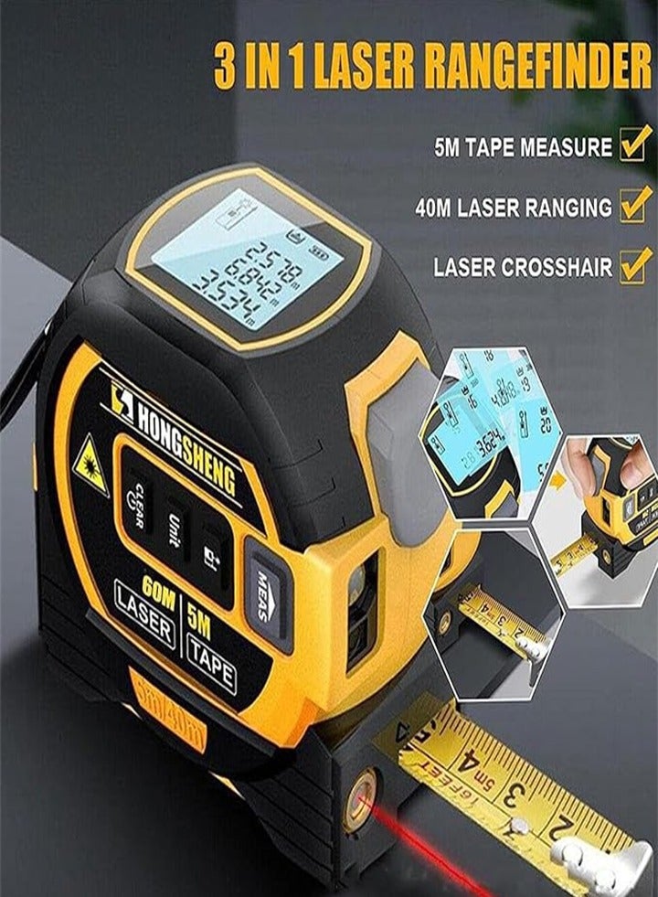 شريط قياس ليزر بالأشعة تحت الحمراء 3 في 1، أداة قياس بالليزر، شريط قياس رقمي مع ليزر ومستوى، شريط قياس إلكتروني، شاشة LED مقاومة للماء - Image 3