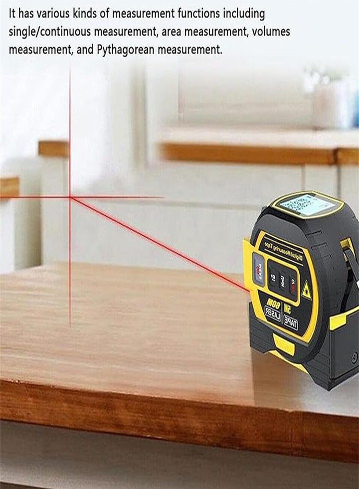 شريط قياس ليزر بالأشعة تحت الحمراء 3 في 1، أداة قياس بالليزر، شريط قياس رقمي مع ليزر ومستوى، شريط قياس إلكتروني، شاشة LED مقاومة للماء - Image 4