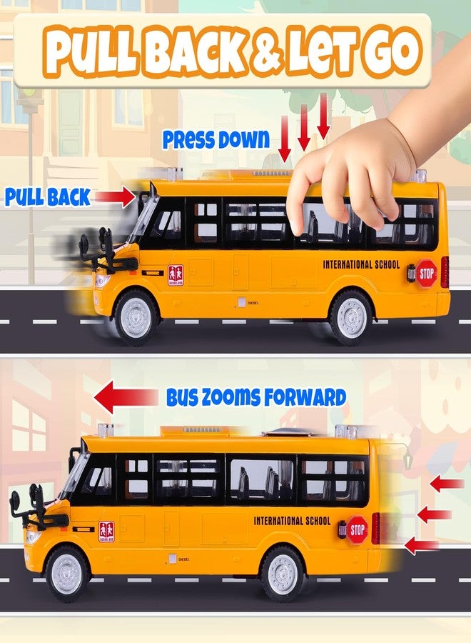 Crelloci School Bus Toy, Die Cast Model Car with Flashing Lights & Sounds, Friction Powered, Back & Side Doors Open, Large Yellow Metal Toy Vehicles, Play Bus Easter Gift for Kids Toddlers Ages 3+ - Image 3