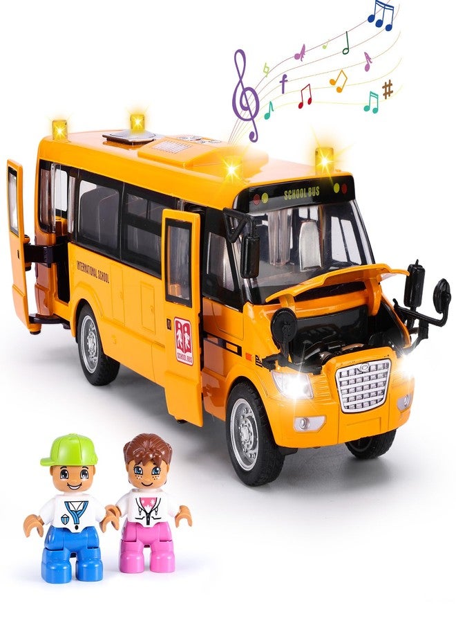 Crelloci School Bus Toy, Die Cast Model Car with Flashing Lights & Sounds, Friction Powered, Back & Side Doors Open, Large Yellow Metal Toy Vehicles, Play Bus Easter Gift for Kids Toddlers Ages 3+ - Image 1
