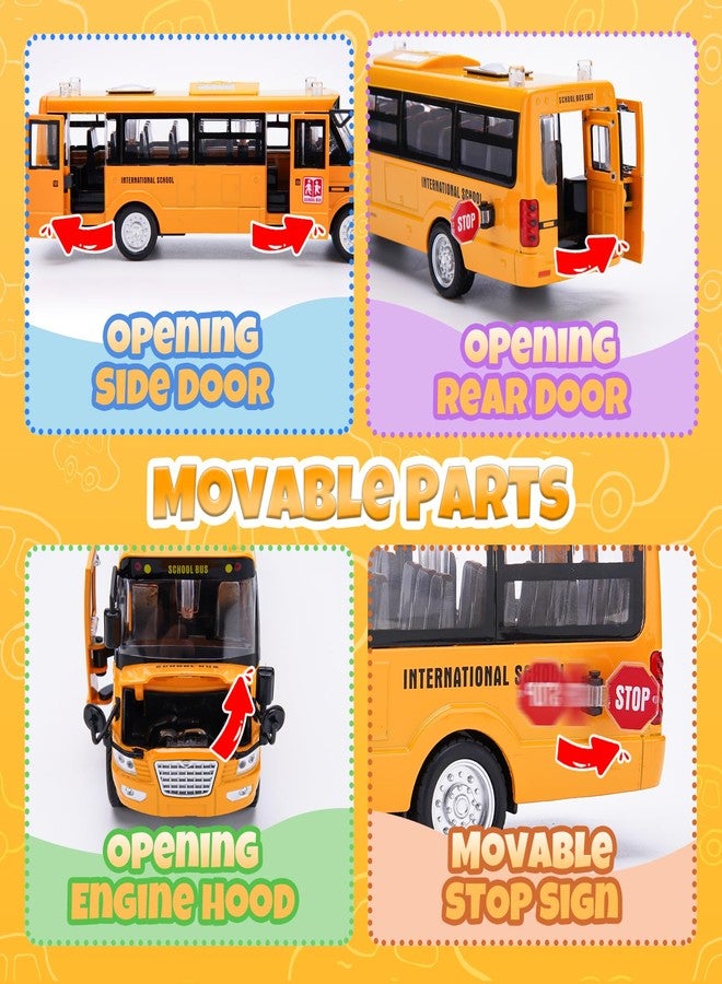 Crelloci School Bus Toy, Die Cast Model Car with Flashing Lights & Sounds, Friction Powered, Back & Side Doors Open, Large Yellow Metal Toy Vehicles, Play Bus Easter Gift for Kids Toddlers Ages 3+ - Image 4