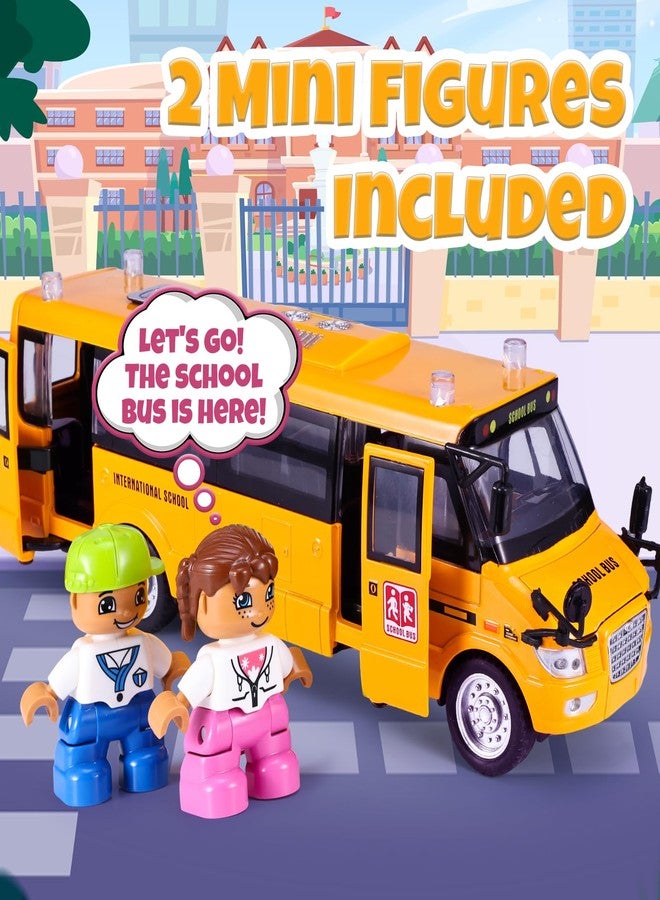 Crelloci School Bus Toy, Die Cast Model Car with Flashing Lights & Sounds, Friction Powered, Back & Side Doors Open, Large Yellow Metal Toy Vehicles, Play Bus Easter Gift for Kids Toddlers Ages 3+ - Image 5