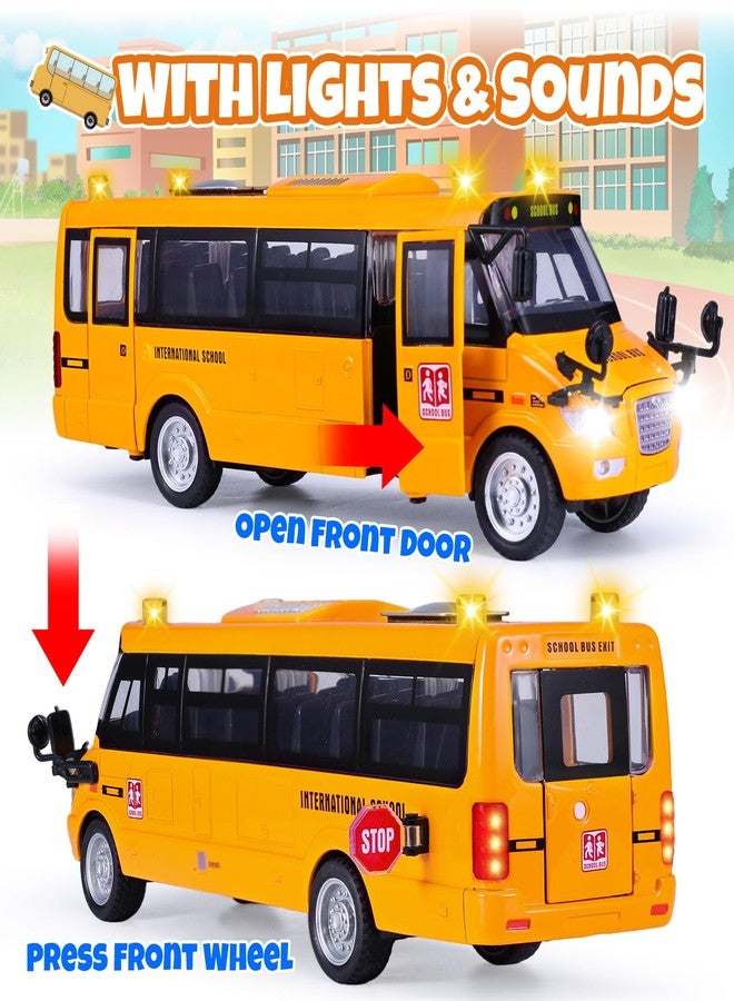 Crelloci School Bus Toy, Die Cast Model Car with Flashing Lights & Sounds, Friction Powered, Back & Side Doors Open, Large Yellow Metal Toy Vehicles, Play Bus Easter Gift for Kids Toddlers Ages 3+ - Image 2