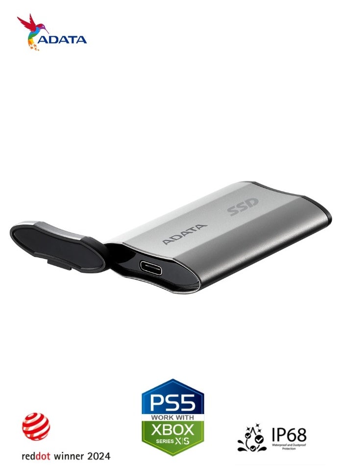 ADATA - SD810 1000GB IP68 Water Resistance 1TB External Solid State Drive | For iPhone 15/16/Pro/Max, Android PS5 and XBOX 2000 MB/s USB 3.2 Gen 2 USB-C | Silver - Image 1