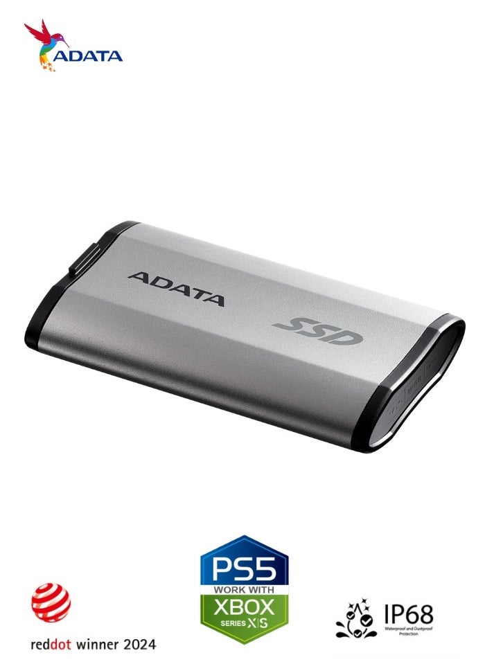 ADATA - SD810 1000GB IP68 Water Resistance 1TB External Solid State Drive | For iPhone 15/16/Pro/Max, Android PS5 and XBOX 2000 MB/s USB 3.2 Gen 2 USB-C | Silver - Image 1
