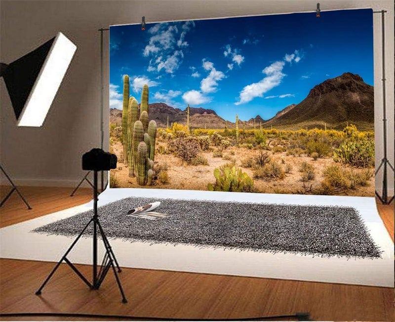 Laeacco 10x8ft Gobi Desert Huge Cactuses Wildness Weathered Mountains Scenic Background for Photography Desolate Place Nature Scenery Backdrop Landscape Wallpaper Studio Props - Image 2