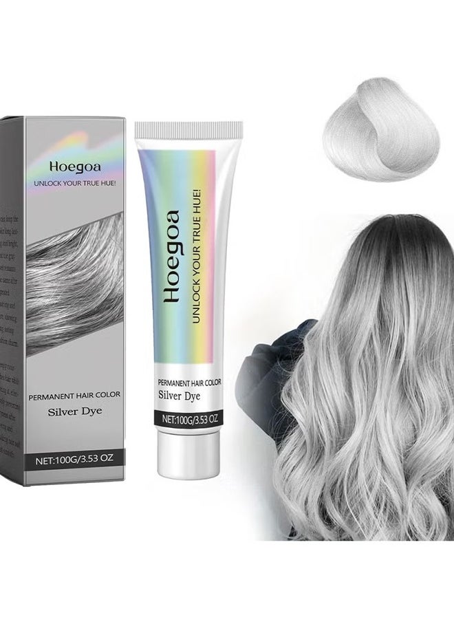 HOEGOA Silver Gray Natural Hair Dye Cream, Unisex Long-Lasting Hair Color, Easy to Apply and Non-Stripping, Suitable for All Hair Types, Fashionable 3.53 OZ (Grey, 1 PC)  - Image 1