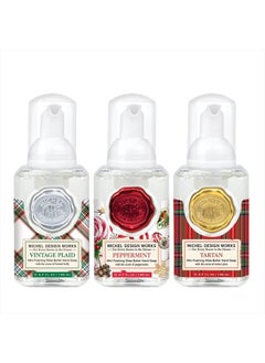 Michel Design Works Mini Foaming Soap 3-Pack Set (Vintage Plaid, Peppermint, Tartan)  - Image 1