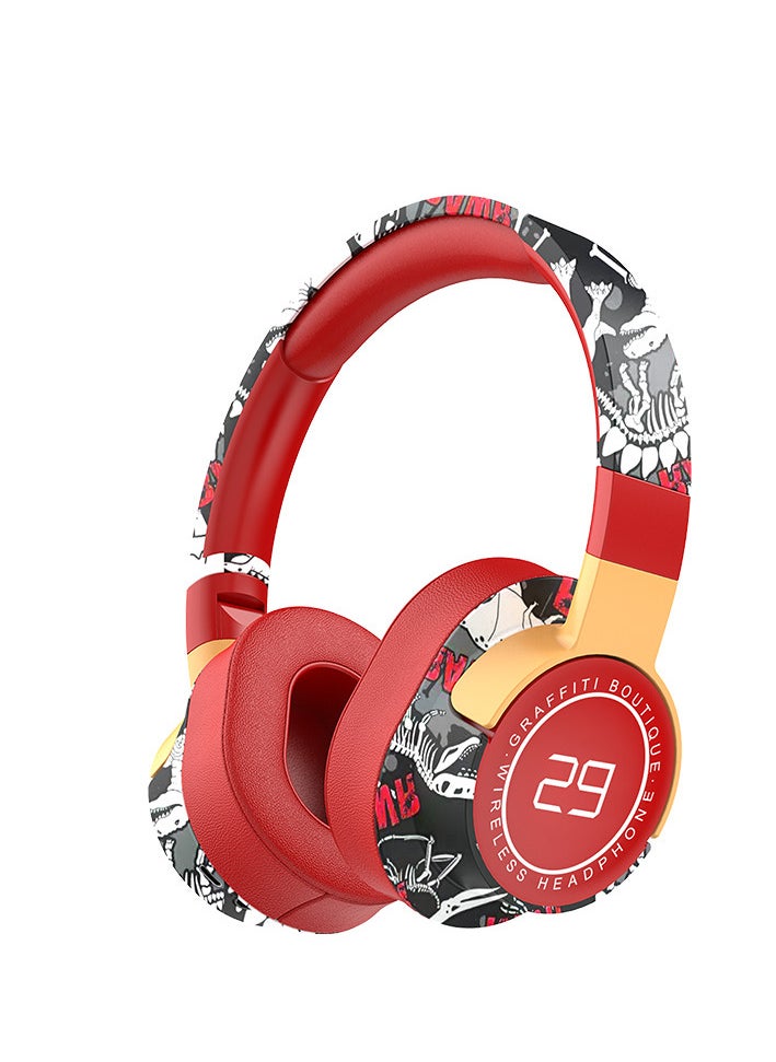SOYTO Bluetooth Headphones Over The Ear, Graffiti Wired/Wireless Headphones with Microphone-Soft Ear Cushions, Foldable Hi-Fi Stereo Sound Bluetooth Headsets for Pad Laptop PC Cellphone (Red)  - Image 1