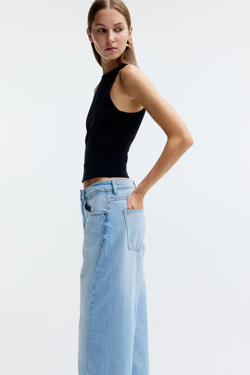 H&M  Barrel Regular Waist Ankle Jeans for Women | Best Price UAE