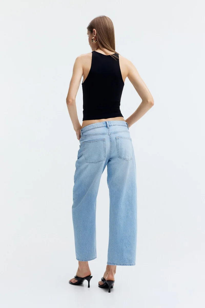 H&M  Barrel Regular Waist Ankle Jeans for Women | Best Price UAE