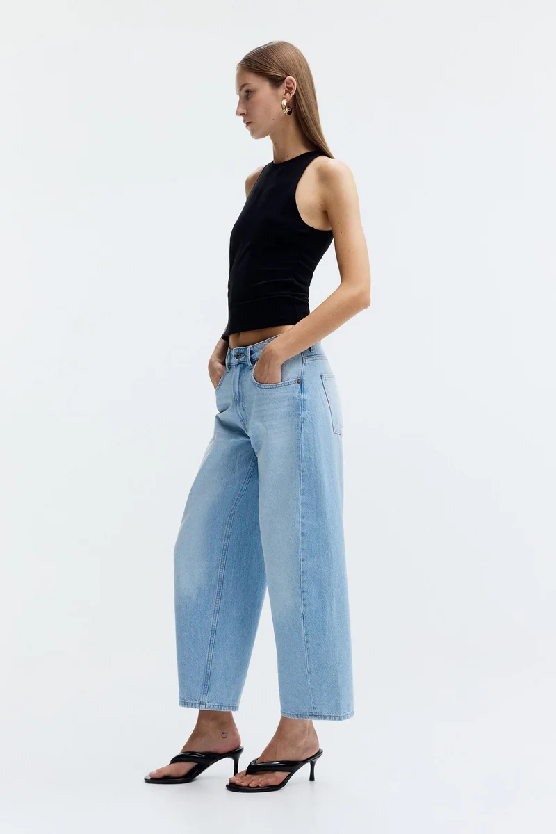 H&M  Barrel Regular Waist Ankle Jeans for Women | Best Price UAE