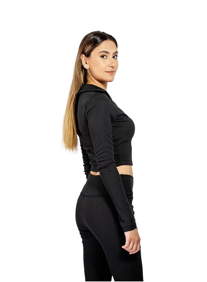 ZAECY Women's Full Sleeve Collared Crop Top