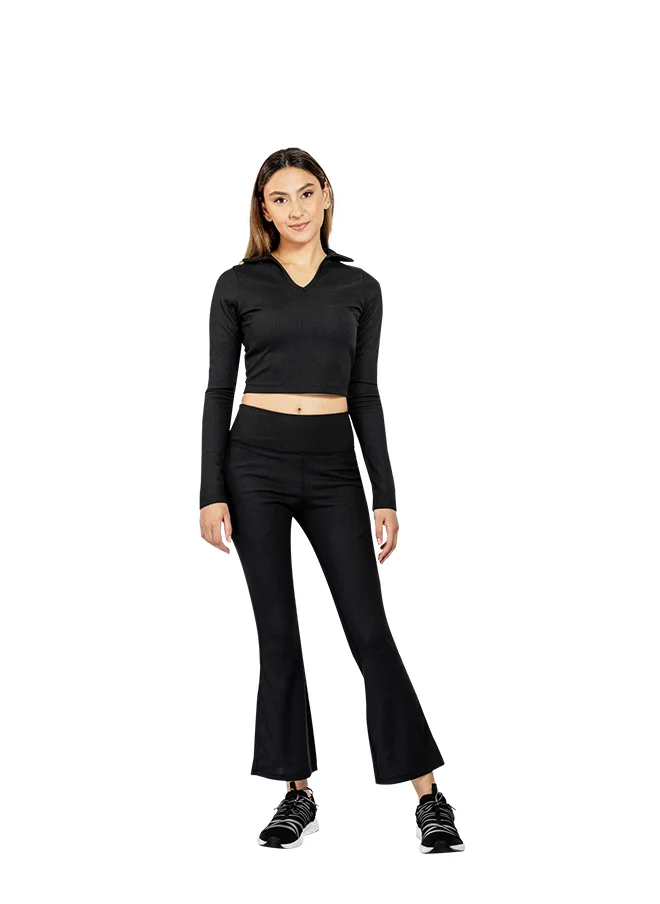 ZAECY Full Sleeve Collared Crop Top