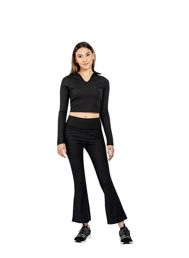 ZAECY Women's Full Sleeve Collared Crop Top