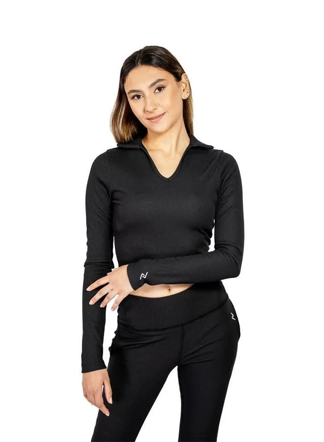 ZAECY Women's Full Sleeve Collared Crop Top