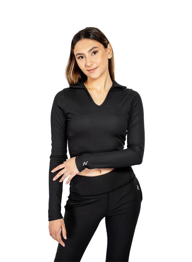 ZAECY Women's Full Sleeve Collared Crop Top - Image 1