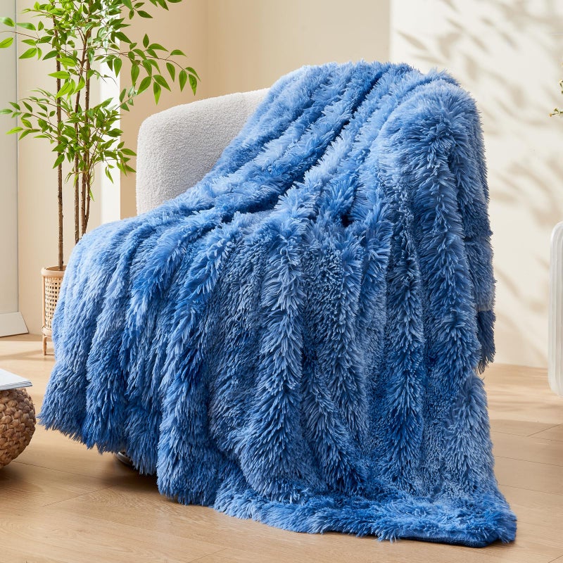GONAAP Fuzzy Faux Fur Throw Blanket Indigo Super Soft Cozy Plush Fuzzy Shaggy Blanket for Couch Sofa Bed (Indigo  Throw(50""x60"")) - Image 1