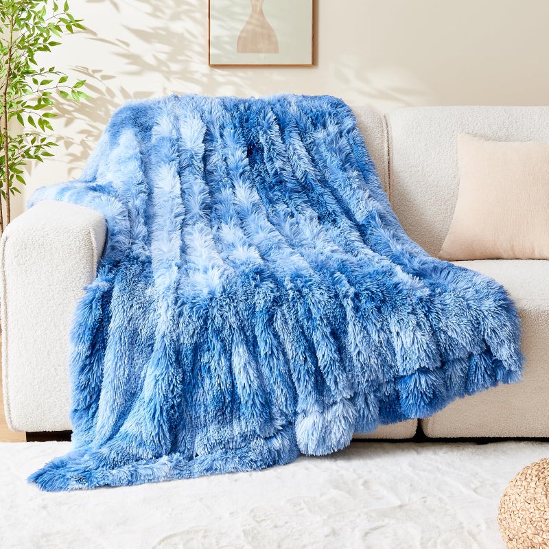 GONAAP Fuzzy Faux Fur Throw Blanket Indigo Super Soft Cozy Plush Fuzzy Shaggy Blanket for Couch Sofa Bed (Indigo  Throw(50""x60"")) - Image 3