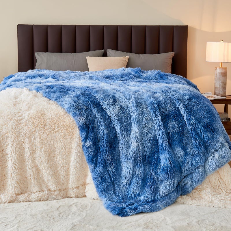 GONAAP Fuzzy Faux Fur Throw Blanket Indigo Super Soft Cozy Plush Fuzzy Shaggy Blanket for Couch Sofa Bed (Indigo  Throw(50""x60"")) - Image 2