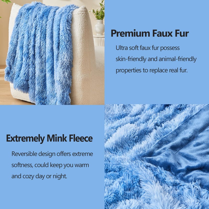 GONAAP Fuzzy Faux Fur Throw Blanket Indigo Super Soft Cozy Plush Fuzzy Shaggy Blanket for Couch Sofa Bed (Indigo  Throw(50""x60"")) - Image 5