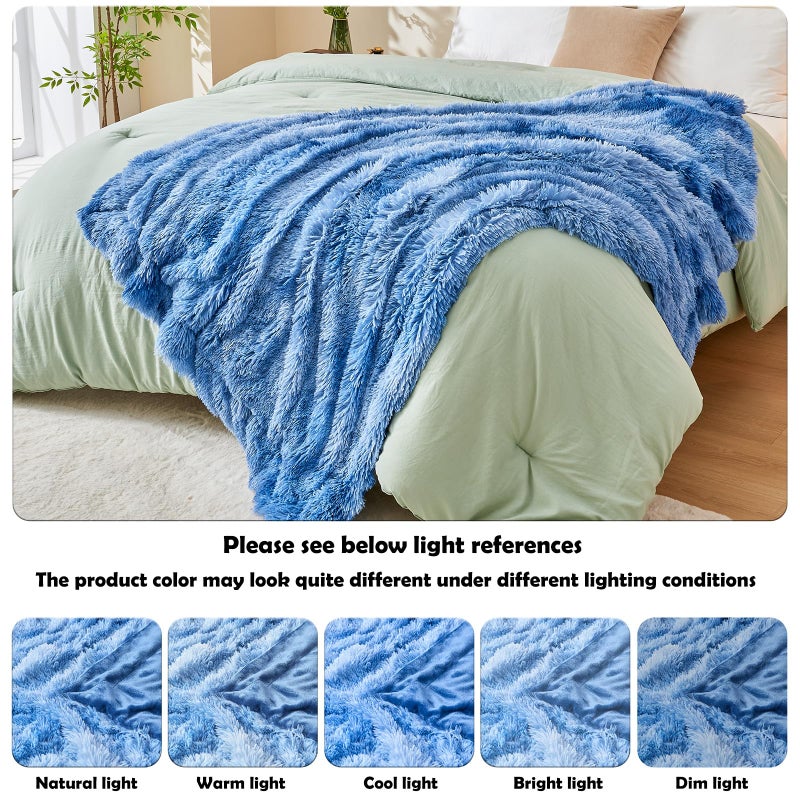 GONAAP Fuzzy Faux Fur Throw Blanket Indigo Super Soft Cozy Plush Fuzzy Shaggy Blanket for Couch Sofa Bed (Indigo  Throw(50""x60"")) - Image 4