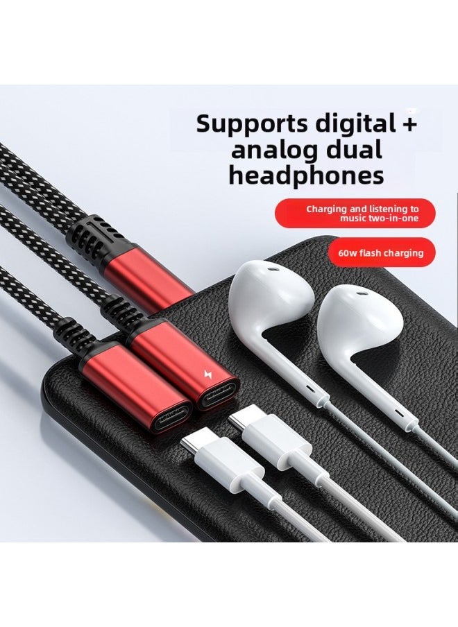 Generic Products For SamsungType-c To Two-in-one Digital Headset Audio Adapter PD60W Fast Charging Line-Interface Form:10W Power Red (digital Headset Only)  - Image 1