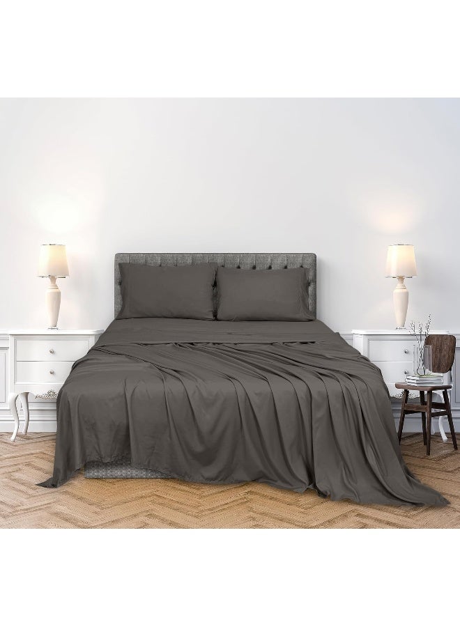 ROYALE LINENS 300 Thread Count 100% Cotton Fitted Sheet - Ultra-Soft Wrinkle & Fade Resistant - Bottom Sheet - Deep Pocket Stretches Up to 16" - Fitted Sheet Only-Elastic Sheet (Full, Grey) - Image 2