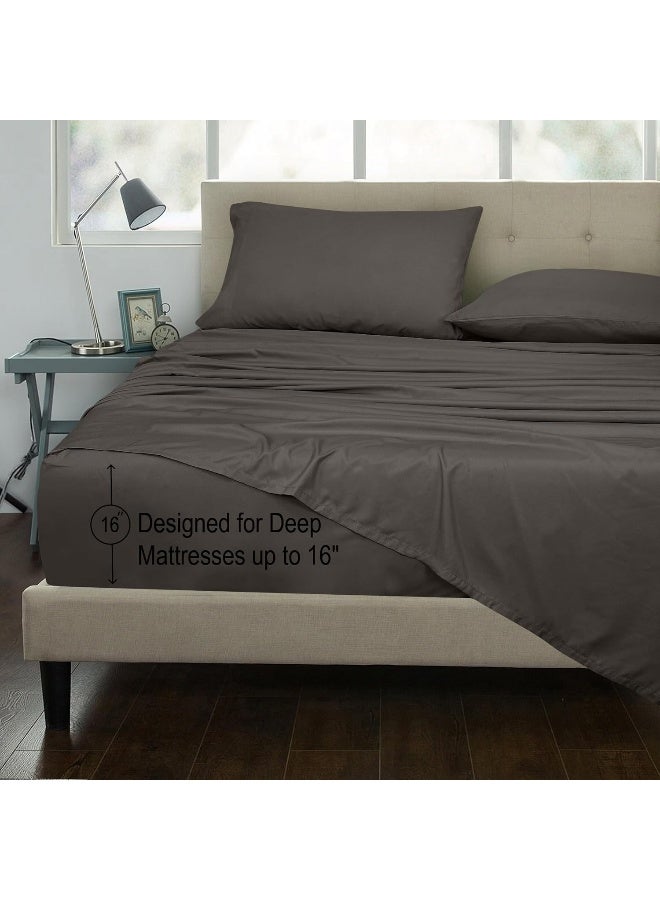 ROYALE LINENS 300 Thread Count 100% Cotton Fitted Sheet - Ultra-Soft Wrinkle & Fade Resistant - Bottom Sheet - Deep Pocket Stretches Up to 16" - Fitted Sheet Only-Elastic Sheet (Full, Grey) - Image 3