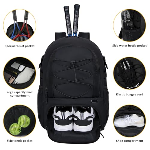 Goloni Tennis Backpack Tennis Bag with Fence Hook Ventilated Shoe Compartment Holds 2 Tennis Rackets Waterproof Sports Backpack for Men Women Ideal for Tennis Pickleball Badminton - Image 3