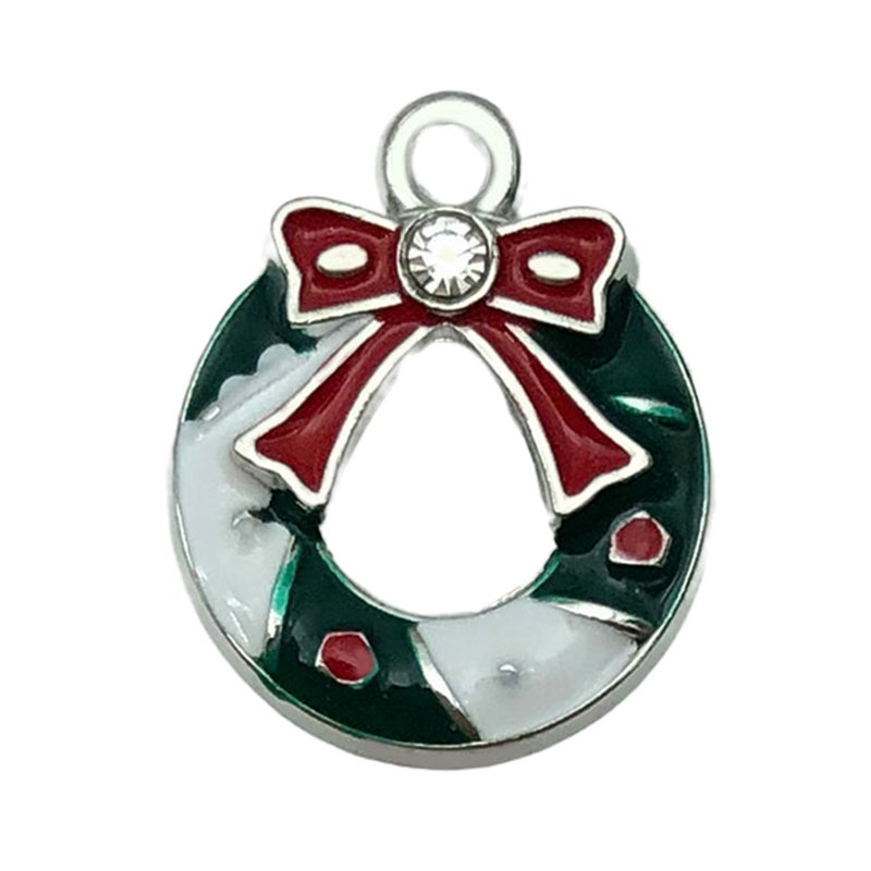 White K Oil Drop Alloy Santa Christmas Tree DIY Earring Pendants Wreath 19x15mm-1.5g-19647