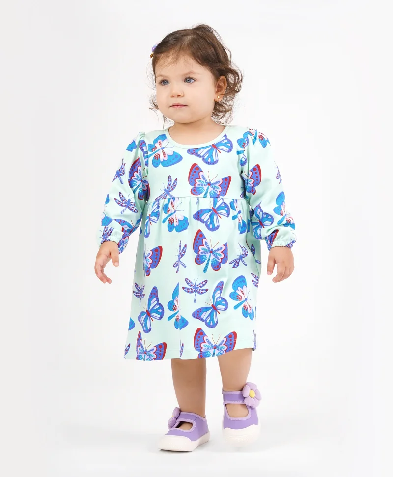 Bonfino Bonfino 100% Cotton Full Sleeves All Over Printed Dress - Green