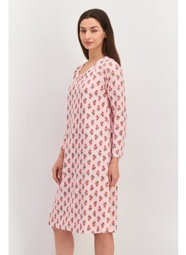 Carole Hochman Women Printed long Sleeves Long Pajama Dress, Pink Combo  - Image 3