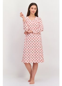 Carole Hochman Women Printed long Sleeves Long Pajama Dress, Pink Combo  - Image 1