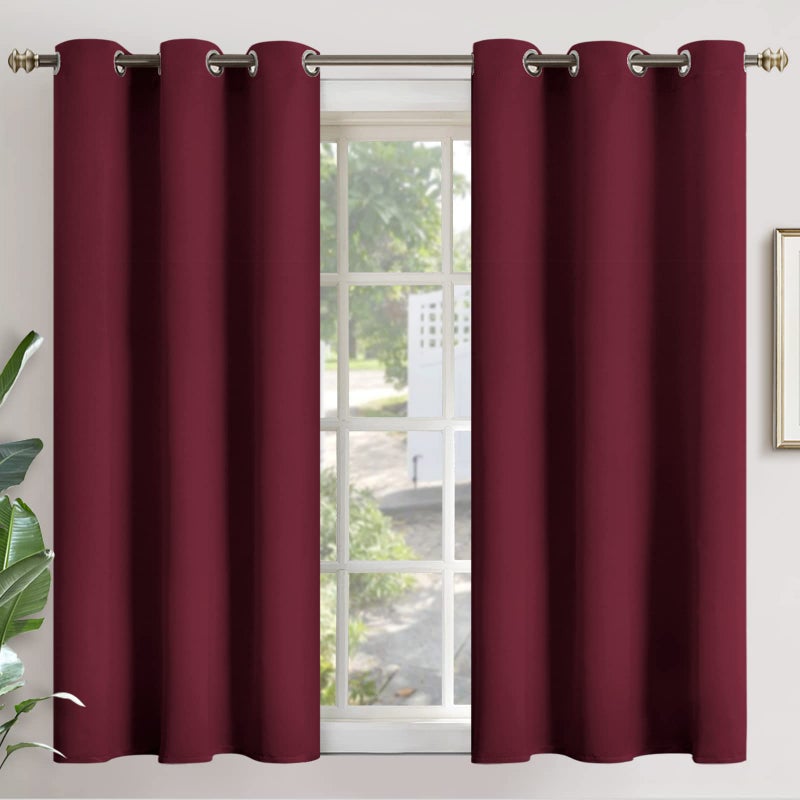 YoungsTex Burgundy Blackout Curtains 54 Inches Long for Bedroom  Thermal Insulated Drapes with Grommet Short Room Darkening Curtain for Bathroom Kitchen Living Room 2 Panels 42 x 54 Inch