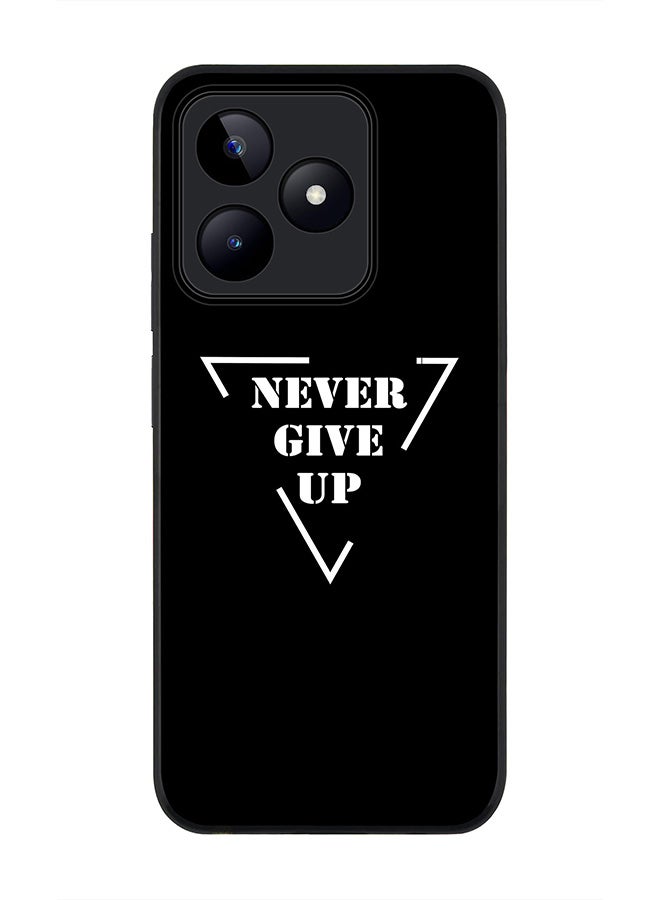 Stylizedd Rugged Black edge case for Realme C53, Slim fit Soft Case Flexible Rubber Edges Anti Drop TPU Gel Thin Cover- Never give up - Image 1