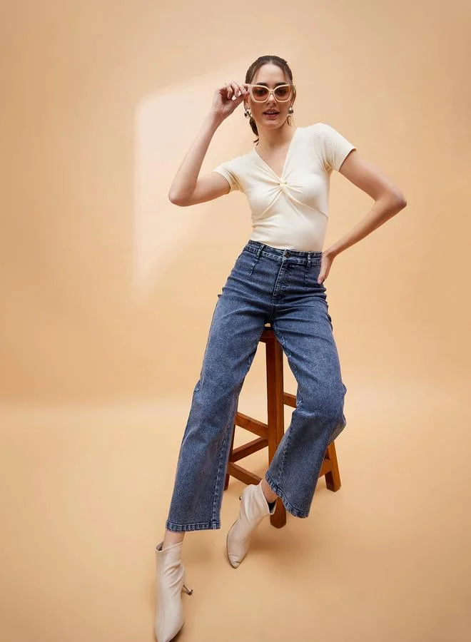 SASSAFRAS High Rise Front Dart Jeans with Back Pockets by Styli
