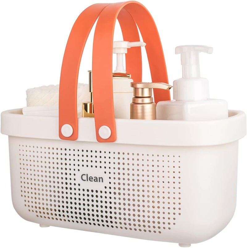 TRADY Storage Basket with Handle Portable Shower Caddy Tote Plastic Bath Organize Basket Bin for Bathroom Kitchen Dorm Room Bedroom124 X 7 X 62 IN White - Image 1