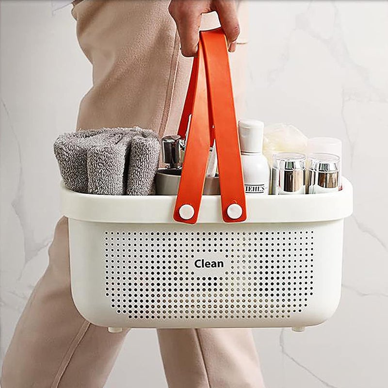 TRADY Storage Basket with Handle Portable Shower Caddy Tote Plastic Bath Organize Basket Bin for Bathroom Kitchen Dorm Room Bedroom124 X 7 X 62 IN White - Image 5
