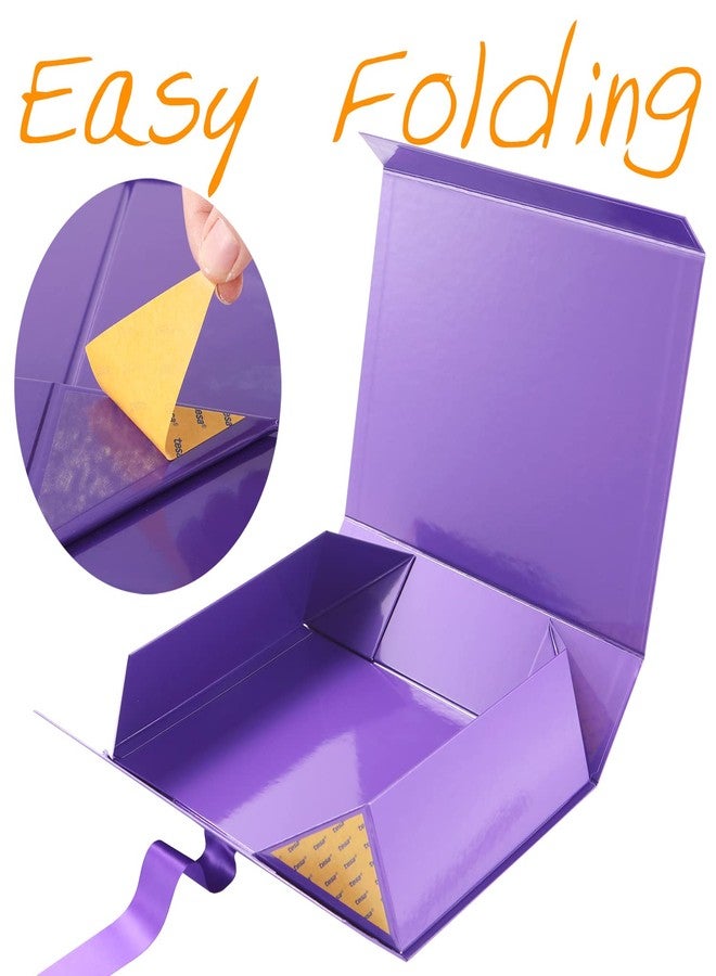 GREEN BEAN Large Gift Box with Lid for Presents 13x9.7x3.4 Inches, Purple Magnetic Gift Box with Ribbon, Bridesmaid Proposal Box (Glossy Purple) - Image 5