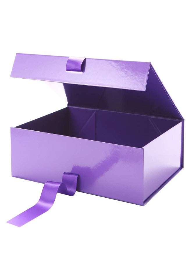 GREEN BEAN Large Gift Box with Lid for Presents 13x9.7x3.4 Inches, Purple Magnetic Gift Box with Ribbon, Bridesmaid Proposal Box (Glossy Purple) - Image 2
