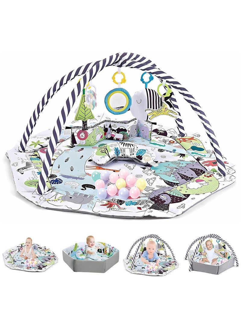 سجادة لعب الأطفال 5 في 1، سجادة أنشطة وقت الاستلقاء على البطن، مع 8 ألعاب قابلة للفصل لتنمية المهارات الحسية والحركية لحديثي الولادة، سجادات لعب الأطفال للأرضية، حفرة الكرة، وسادة للحيوانات الأليفة، قابلة للغسل - Image 1