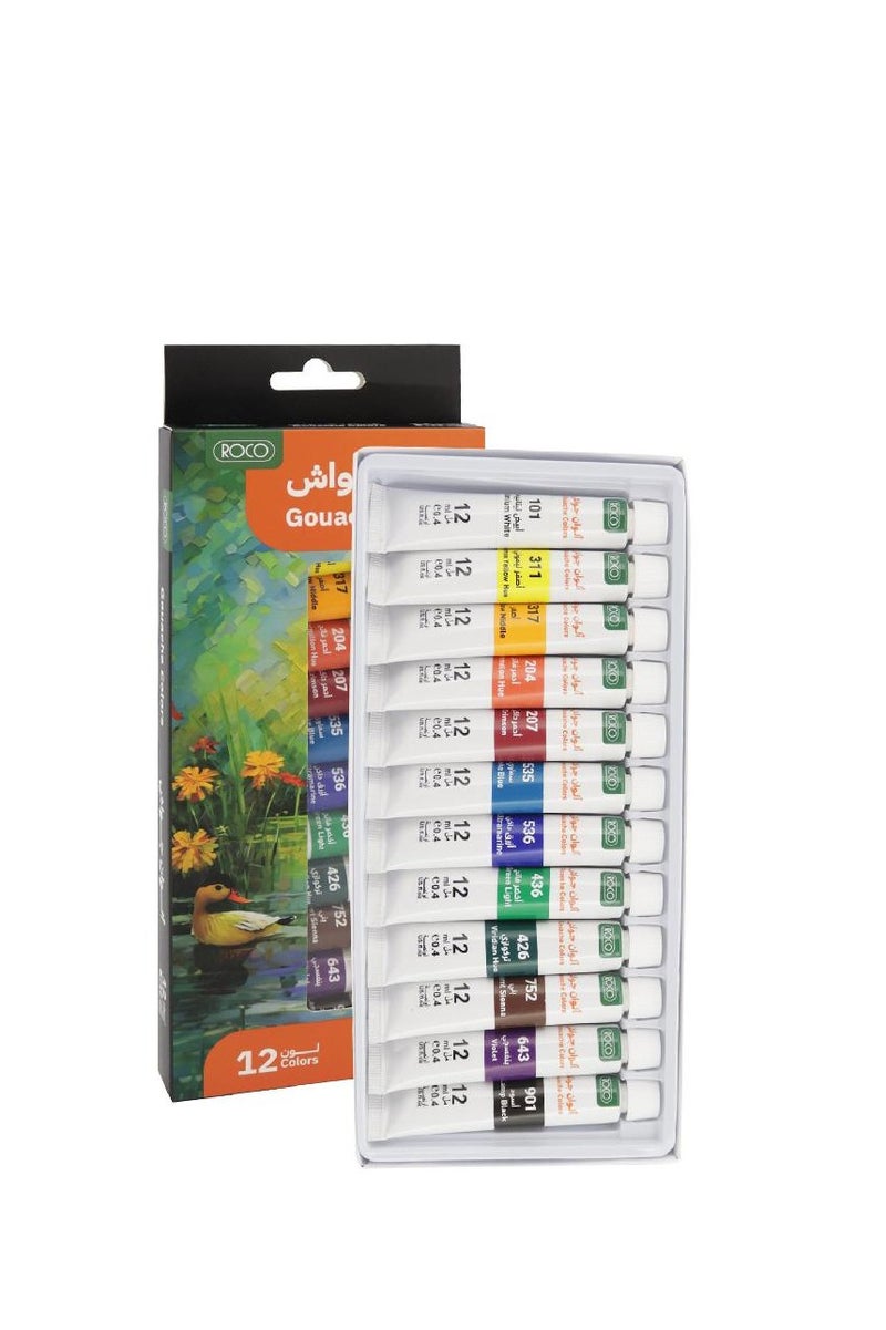 روكو مجموعة ألوان جواش ألوان متنوعة 12 لونًا 12.00 مل - Image 1