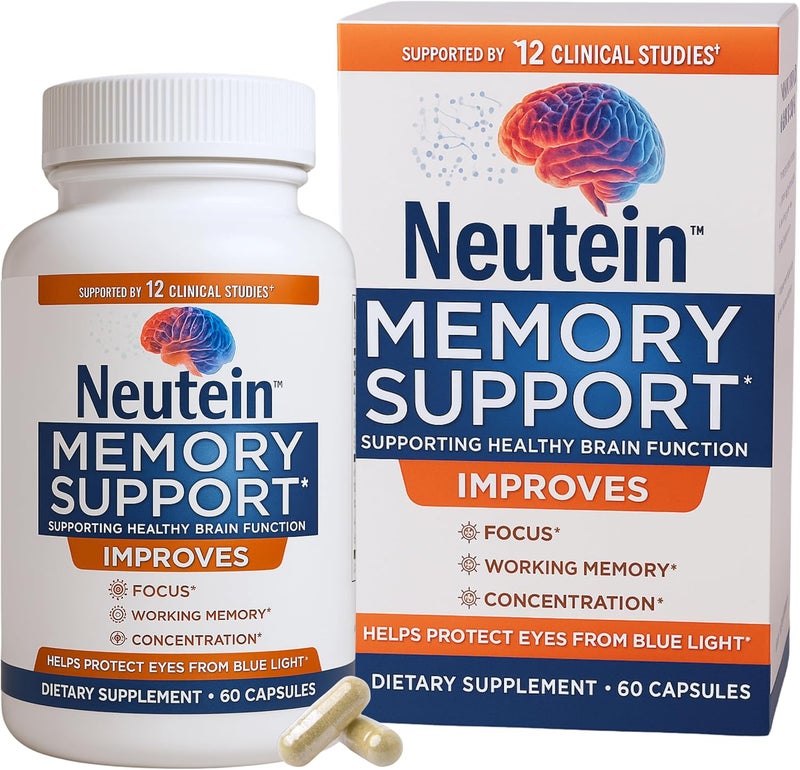 Neutein معزز طبيعي للذاكرة والتركيز وصحة الدماغ  مكمل نباتي قوي إضافي للتركيز للبالغين وكبار السن  صنع في الولايات المتحدة  60 كبسولة 30 حصة - Image 1
