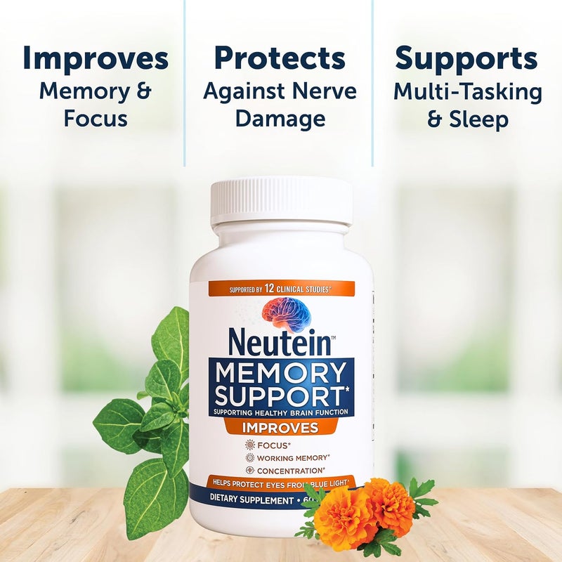 Neutein معزز طبيعي للذاكرة والتركيز وصحة الدماغ  مكمل نباتي قوي إضافي للتركيز للبالغين وكبار السن  صنع في الولايات المتحدة  60 كبسولة 30 حصة - Image 2