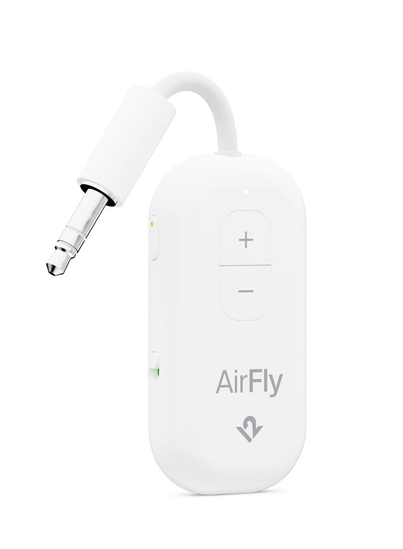 twelve south Airfly PRO 2 Bluetooth Transmitter & Receiver | 2x Device Connection, Volume Control, 25+Hrs Playtime, for In-Flight Console,TVs, Works w/ Apple Airpods & All Bluetooth Headphones - White  - Image 1