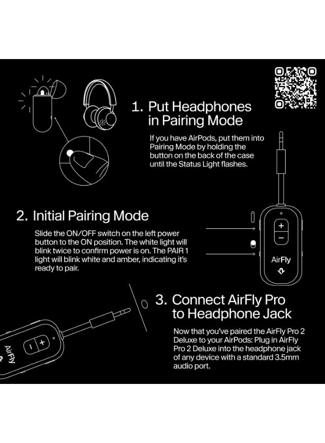twelve south Airfly PRO 2 Bluetooth Transmitter & Receiver | 2x Device Connection, Volume Control, 25+Hrs Playtime, for In-Flight Console,TVs, Works w/ Apple Airpods & All Bluetooth Headphones - White  - Image 5