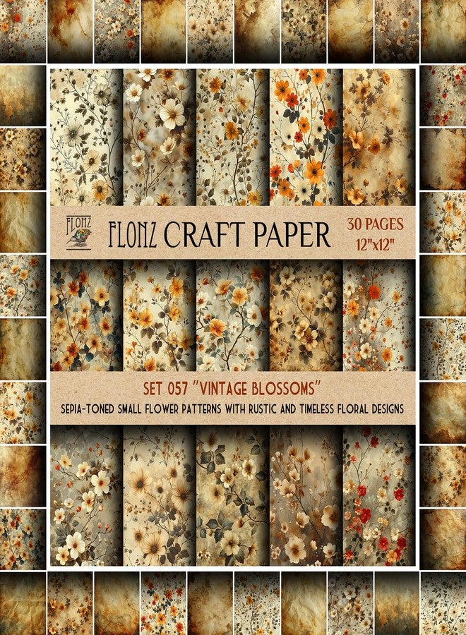 ورق ألبوم القصاصات (30 صفحة 12"x12") زهور عتيقة: أنماط زهور صغيرة بتدرجات السيوبي مع تصاميم زهرية ريفية وخالدة، دفتر ورق مزدوج الجوانب بتصميم عتيق من FLONZ للقيام بالحرف اليدوية وصنع بطاقات المعايدة.
